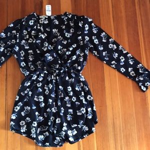 Romper with ruffled surplice neckline